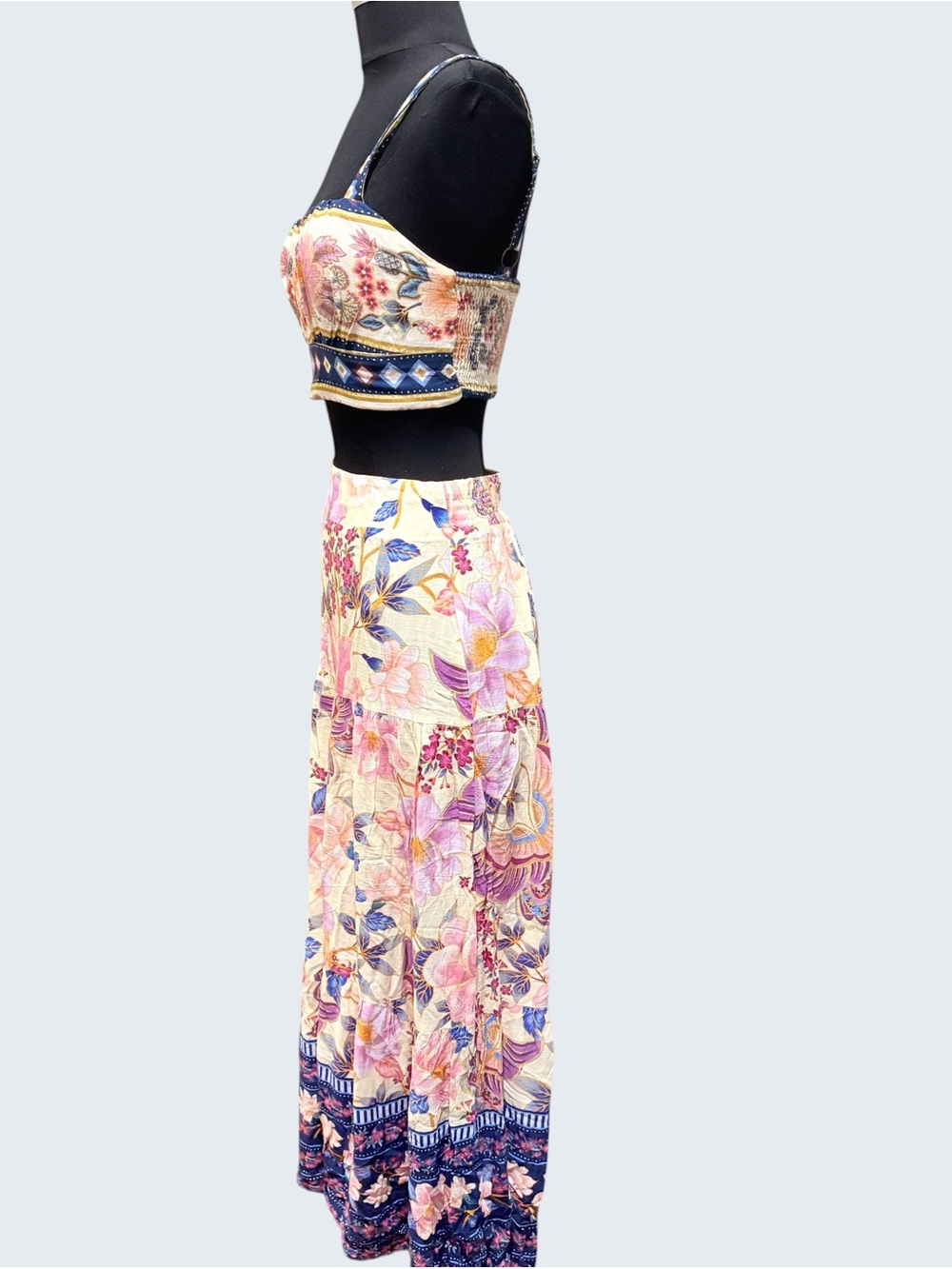 FARM Rio Pink Floral Maxi Skirt with Navy Border - Picture 3 of 13